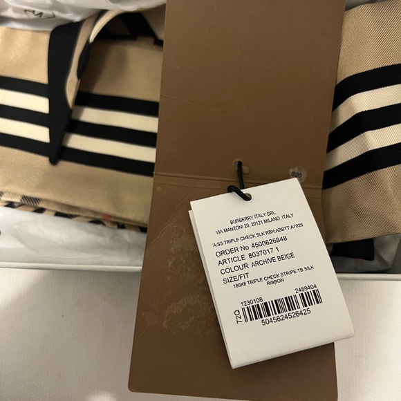 Burberry Triple Check Stripe Silk Ribbon Scarf - Picture 3 of 7